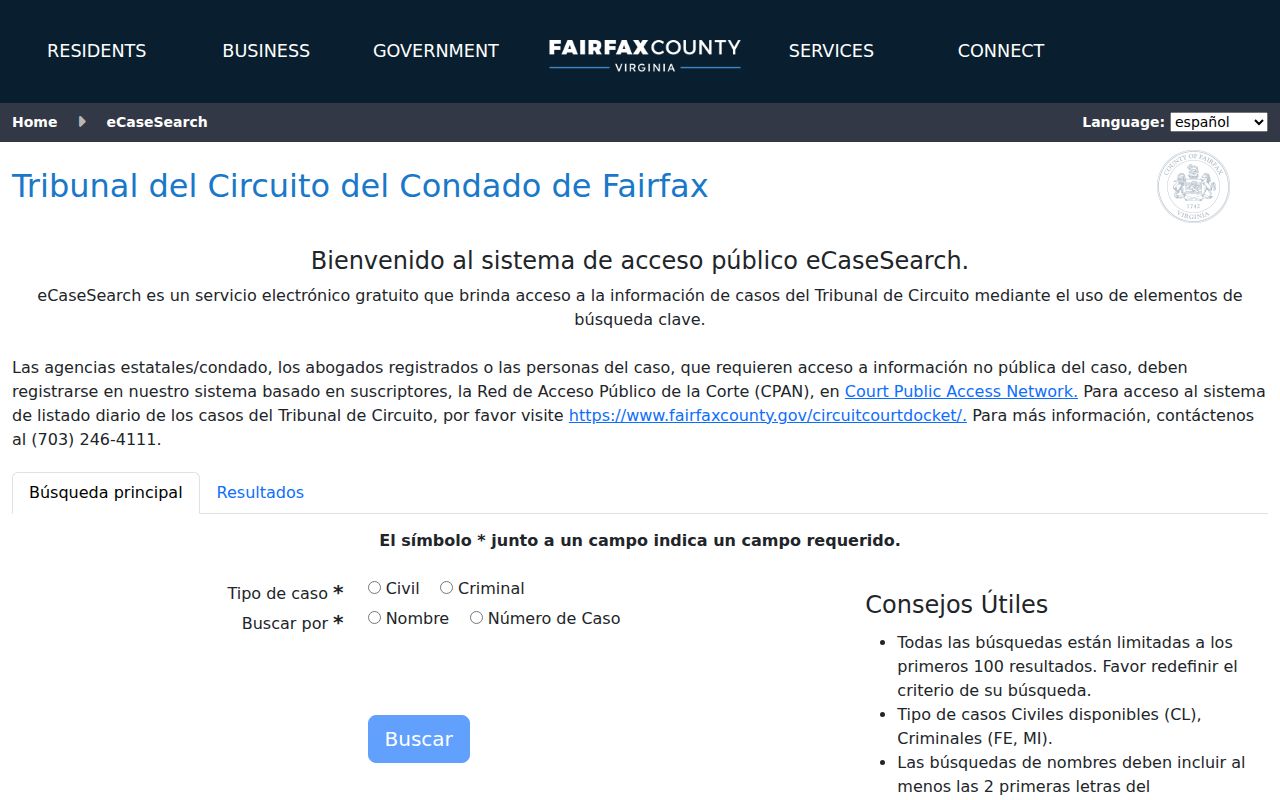 Merrifield residents directory Fairfax eCaseSearch fields