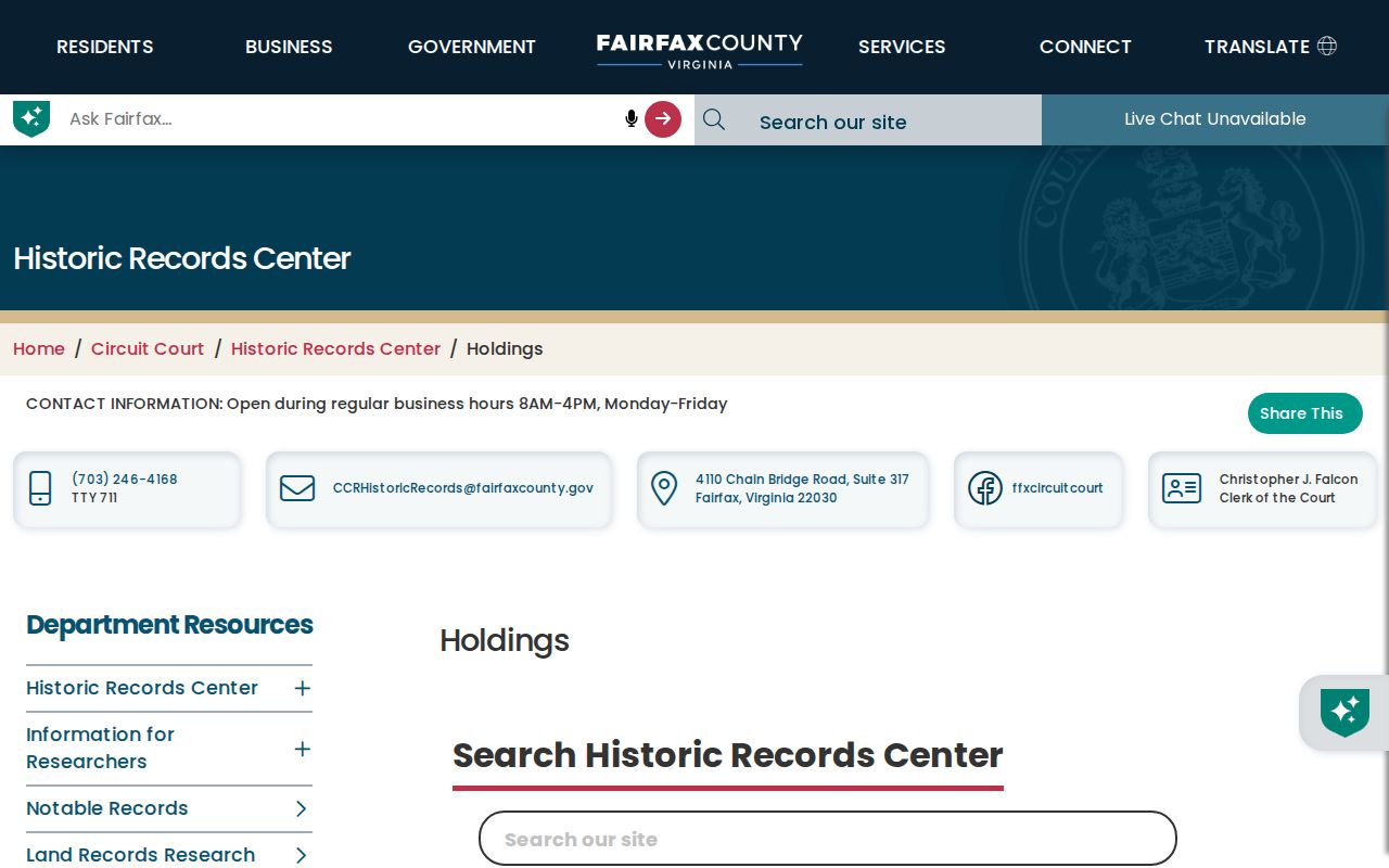 Merrifield previous residents Historic Records Center holdings and date ranges