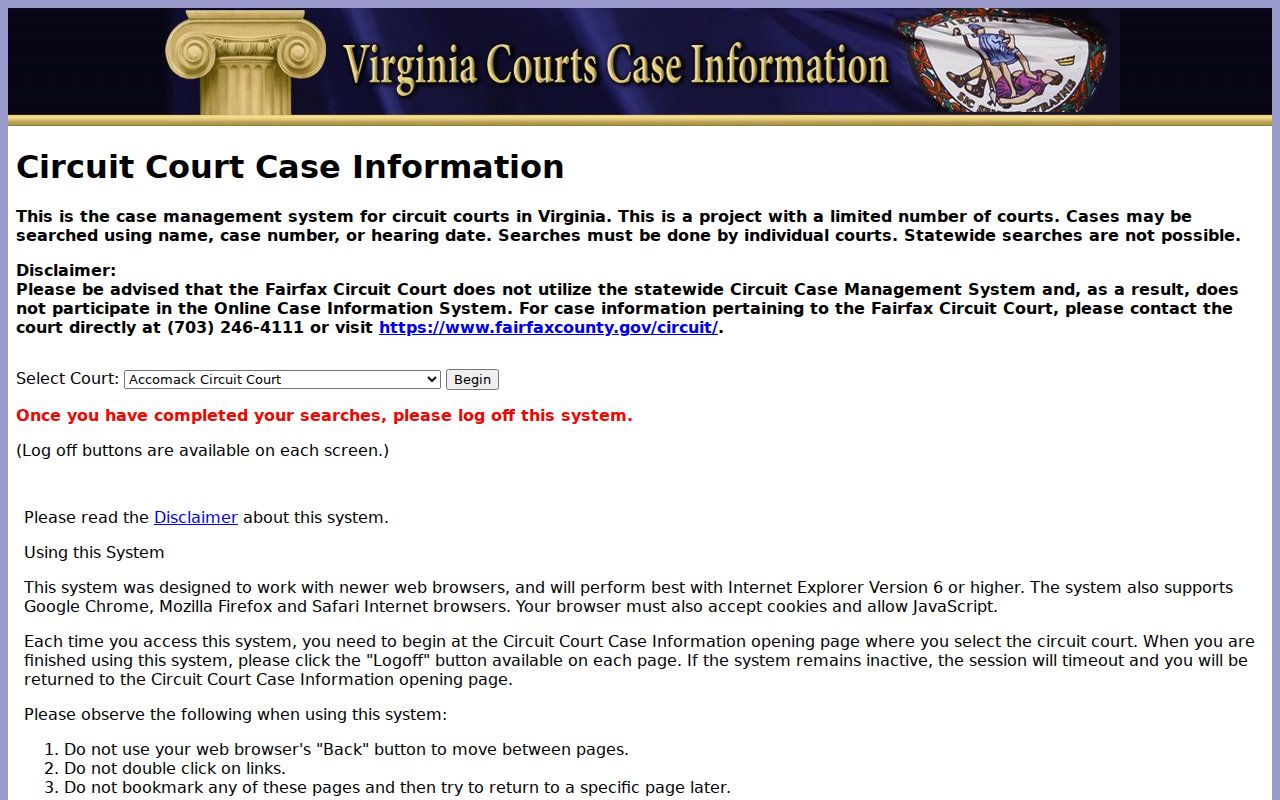 Merrifield resident lookup comparison of Virginia circuit court search