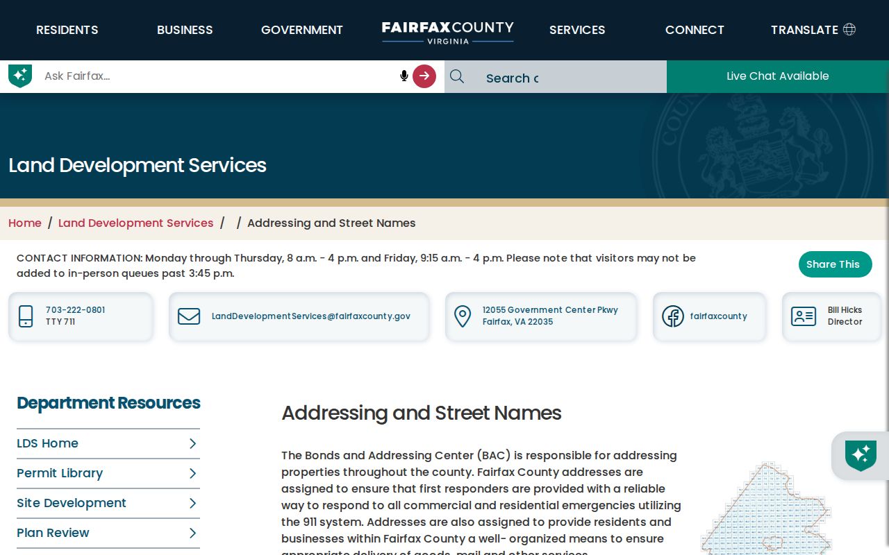Merrifield street directory Fairfax address assignment authority guidance