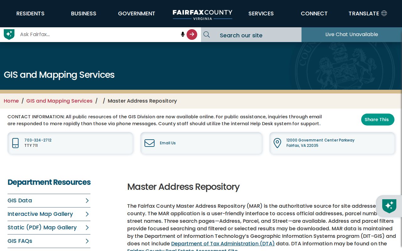 Merrifield street directory Master Address Repository search guidance